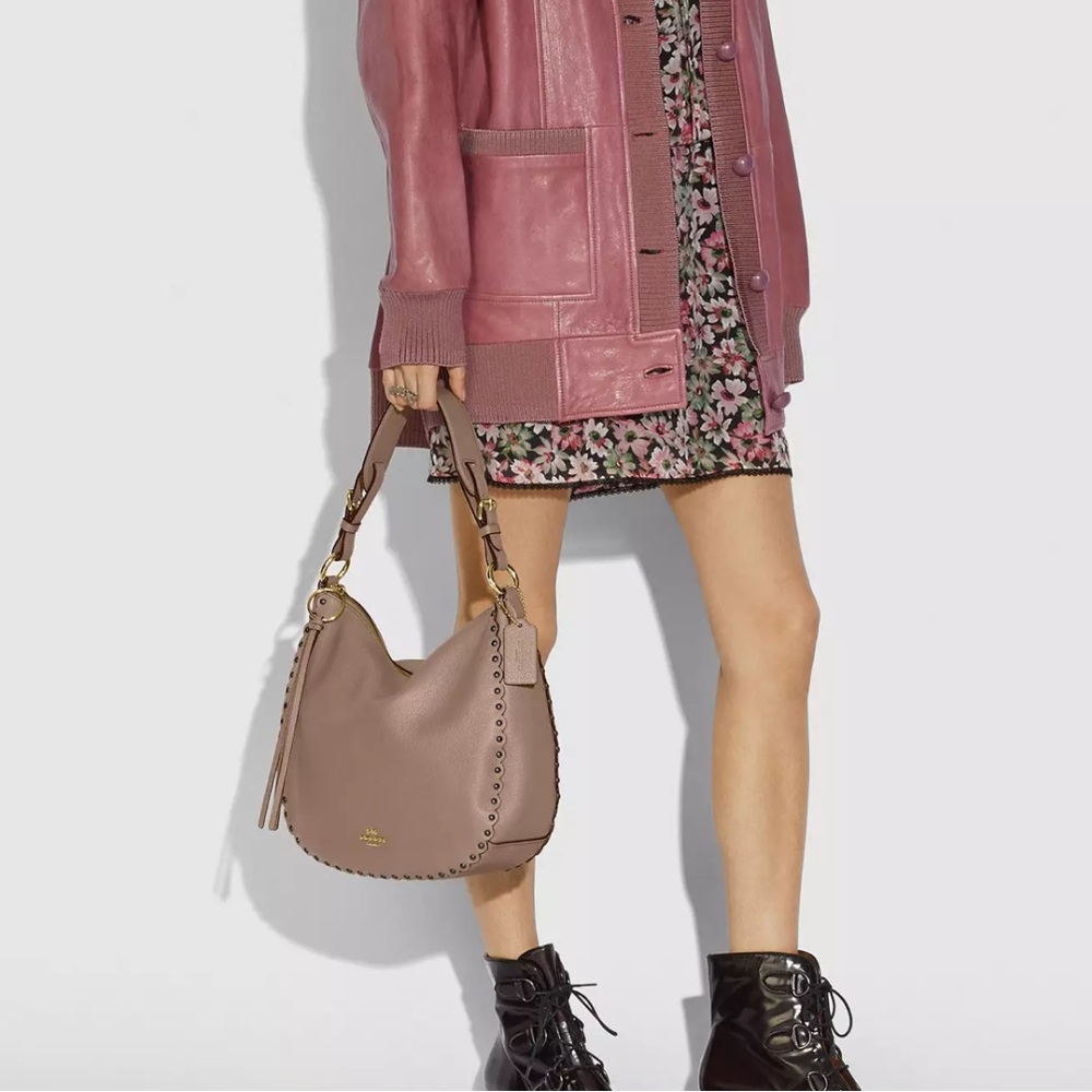 Coach Sutton Leather Hobo Crossbody With Scallop Rivets Tassel 76436